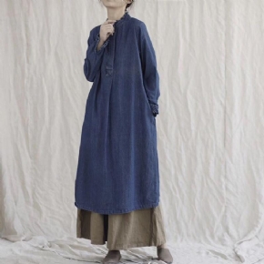 Robe À Manches Longues En Coton Denim