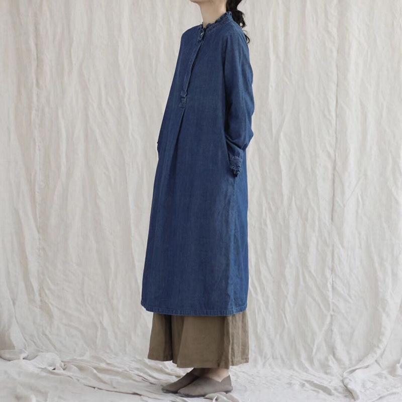 Robe À Manches Longues En Coton Denim