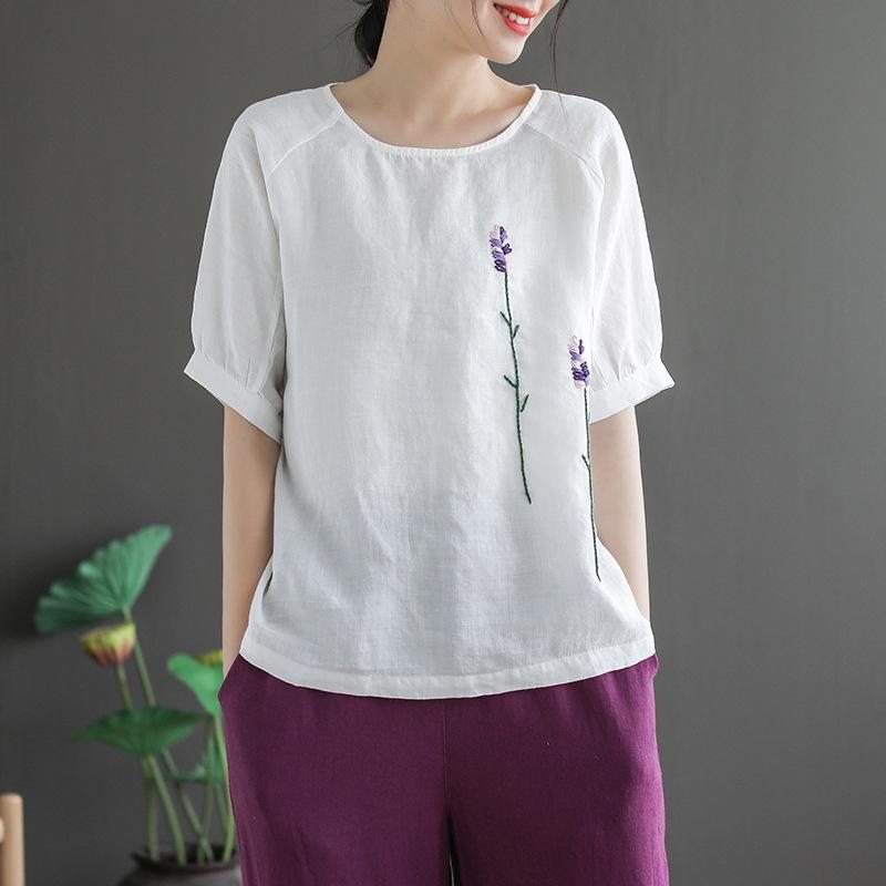 T-shirt Ample En Coton Et Lin Pour Femme