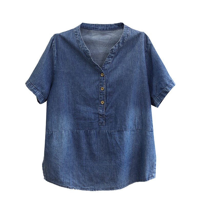 T-shirt En Denim De Coton Tencel Ample Pour Femme