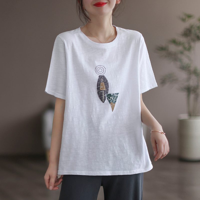 T-shirt En Coton Imprimé À La Mode Rétro Pour Femmes