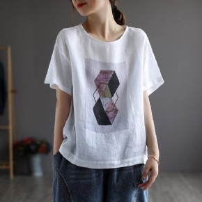 T-shirt En Lin Décontracté Pour Femme Avec Littérature Rétro