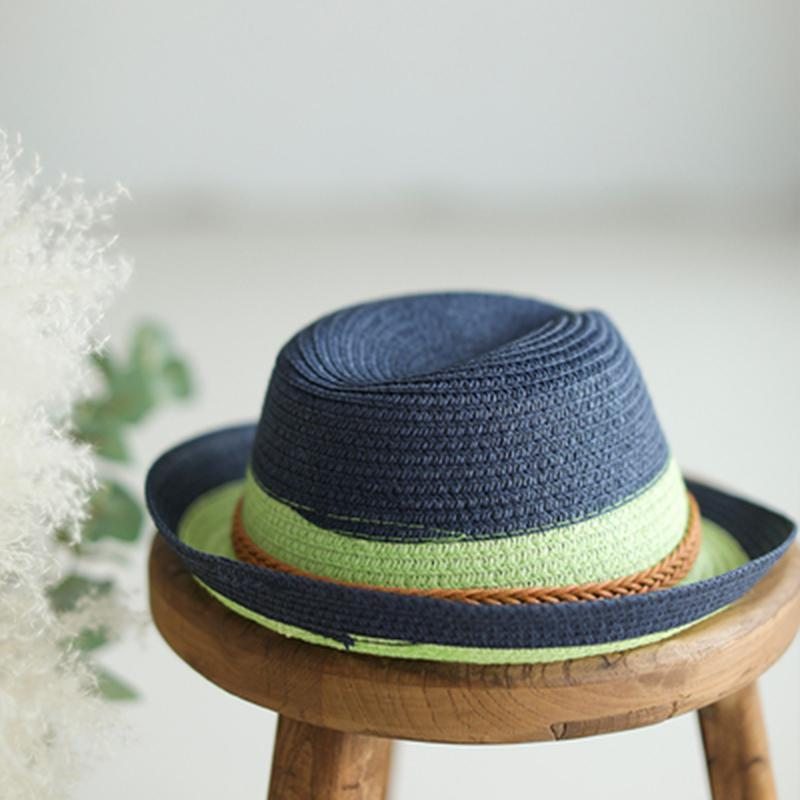 Chapeau De Paille À Revers D'été Tissé Vintage