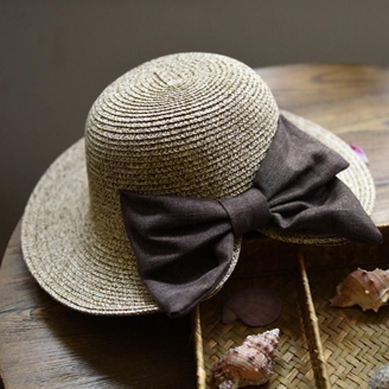 Fashion Sweet Big Bow Knot Beach Sun Chapeau De Paille