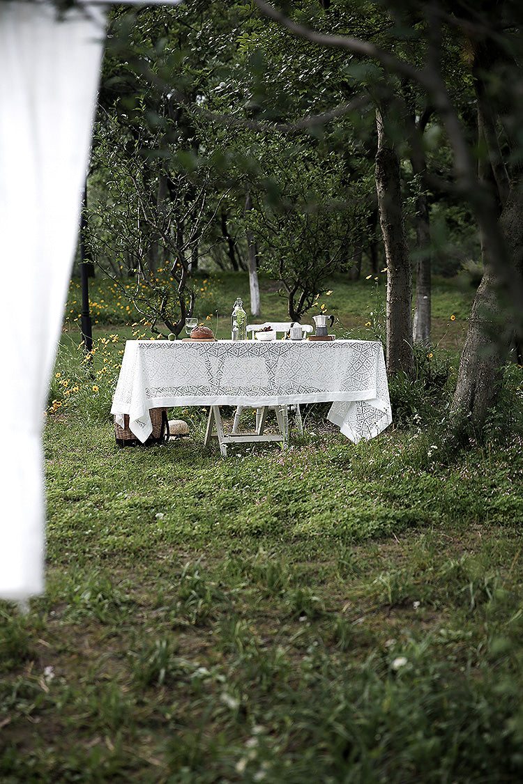 Nappe Dentelle Brodée Fermette Blanc