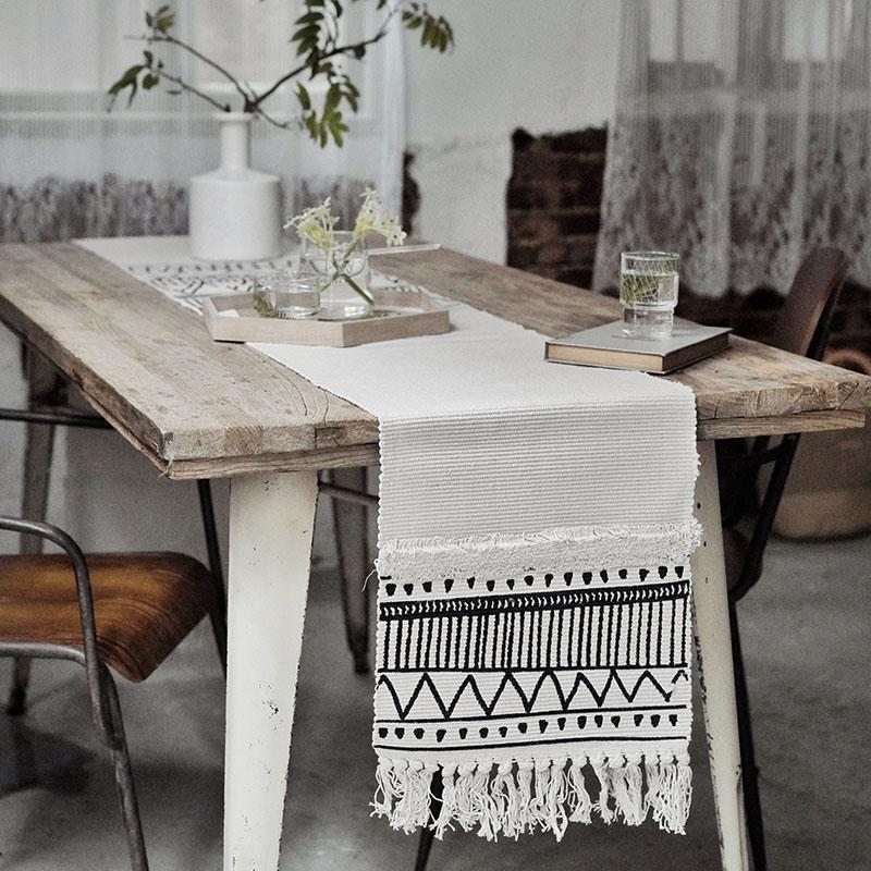 Nappe De Table Touffetée À Pampilles Géométriques Marocaines Nordiques