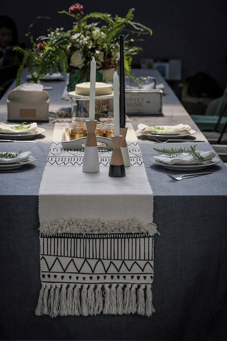 Nappe De Table Touffetée À Pampilles Géométriques Marocaines Nordiques