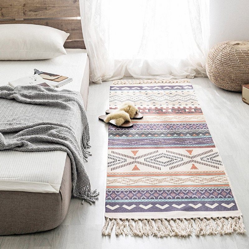 Tapis De Chambre À Coucher En Coton Et Lin De Style Ethnique