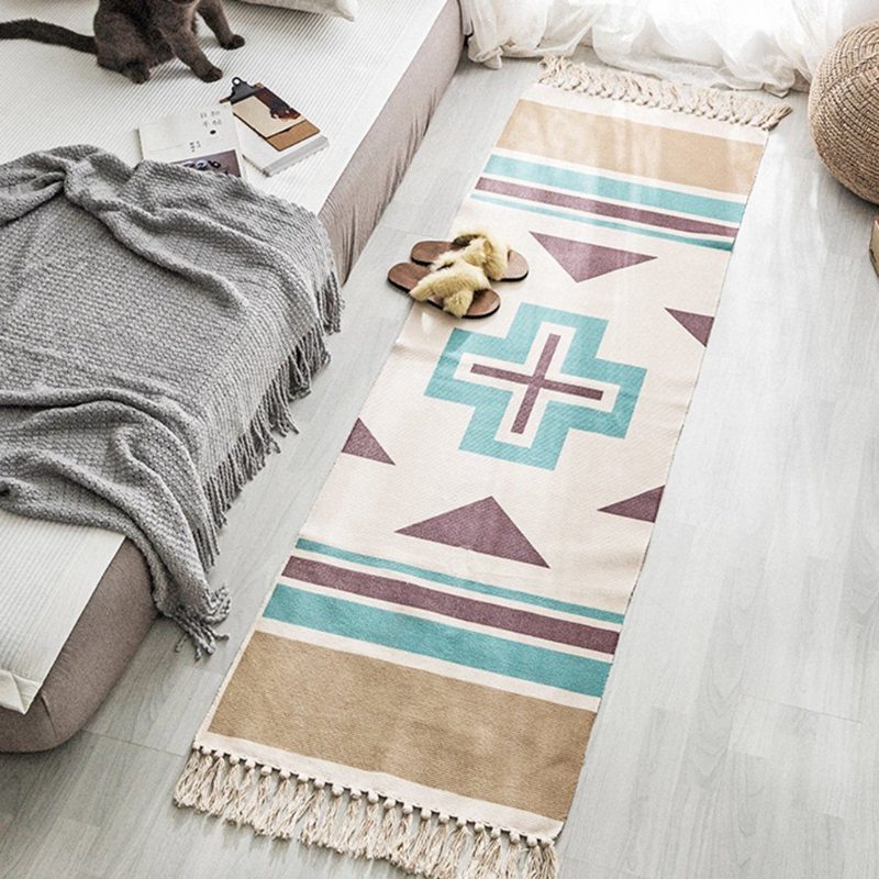 Tapis De Chambre À Coucher En Coton Et Lin De Style Ethnique