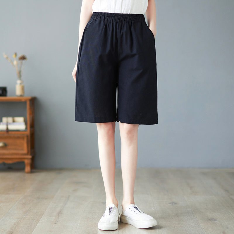 Short Décontracté En Lin Taille Haute Pour Femme