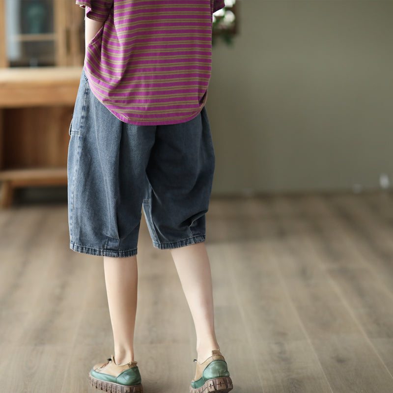 Short En Denim De Coton Ample Pour Femmes D'été