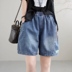 Short En Denim De Coton Ample Rétro Patchwork Pour Femme