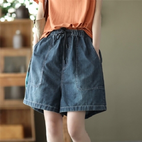 Short En Denim De Coton D'été Rétro Ample Pour Femmes