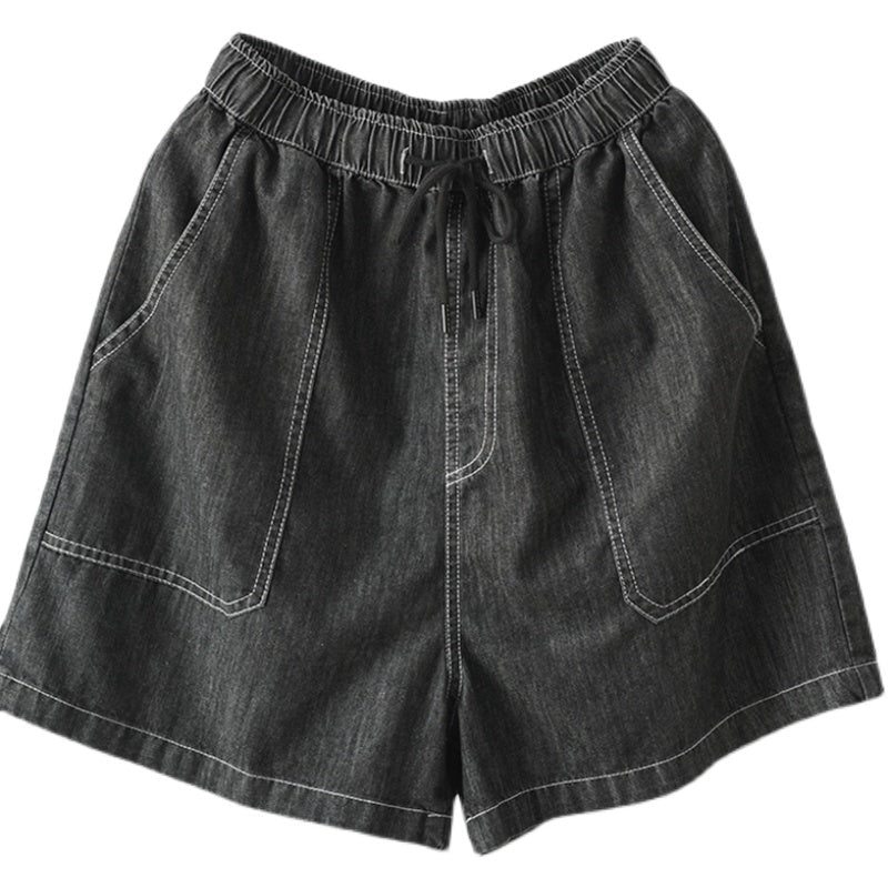 Short En Denim De Coton D'été Rétro Ample Pour Femmes