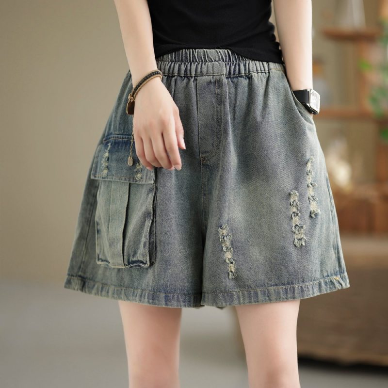 Short En Denim De Coton D'été Rétro Pour Femmes