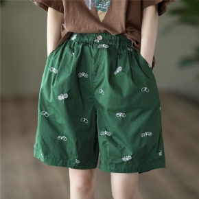 Short D'été En Coton Brodé Papillon Rétro Pour Femme