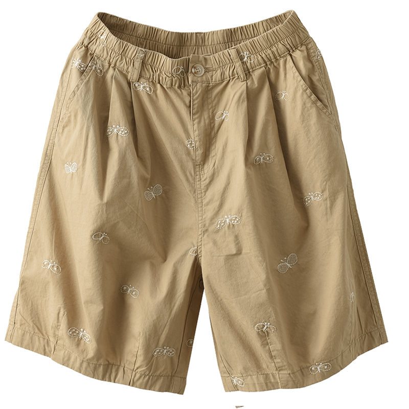 Short D'été En Coton Brodé Papillon Rétro Pour Femme