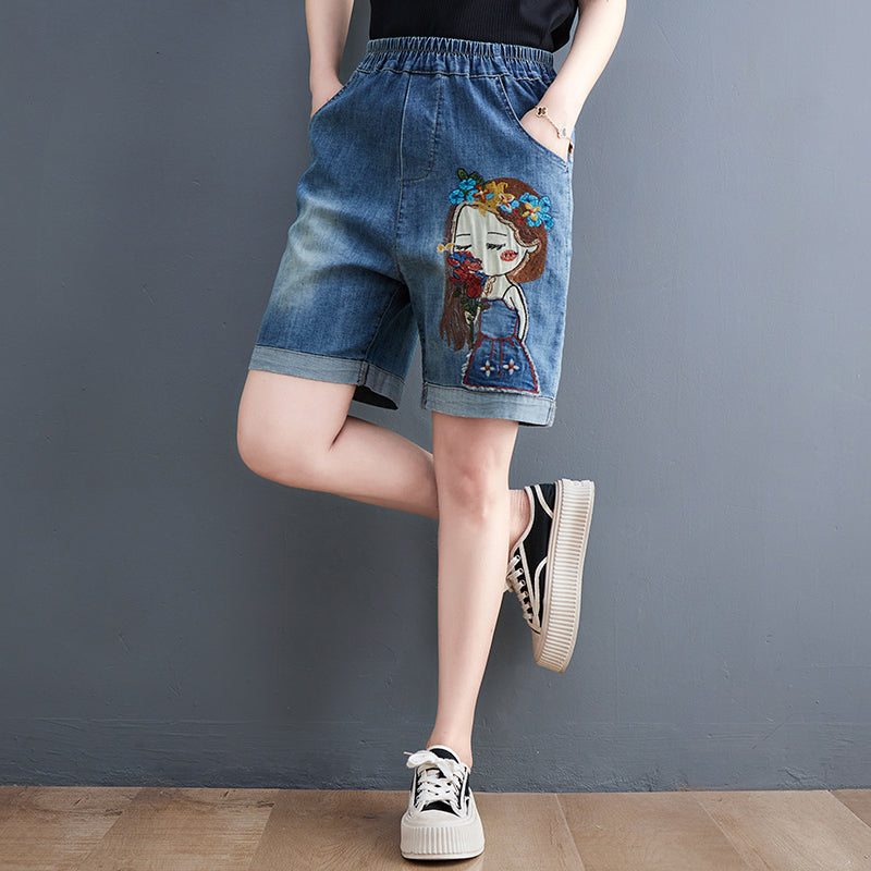 Short En Jean Brodé Rétro Pour Femme