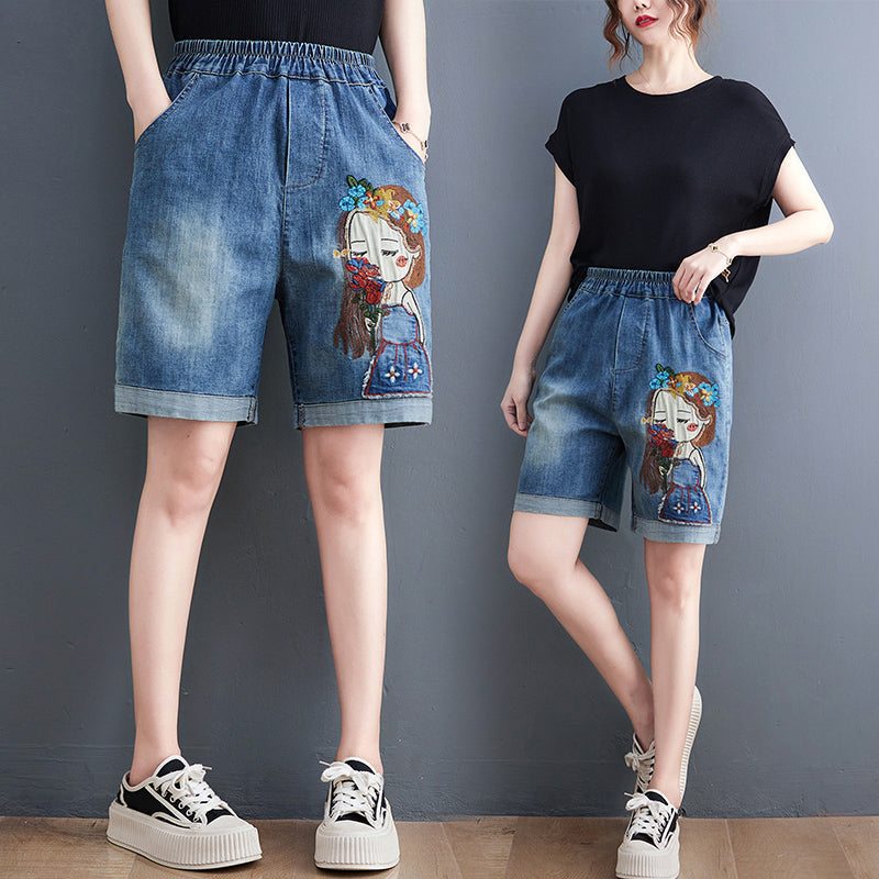 Short En Jean Brodé Rétro Pour Femme