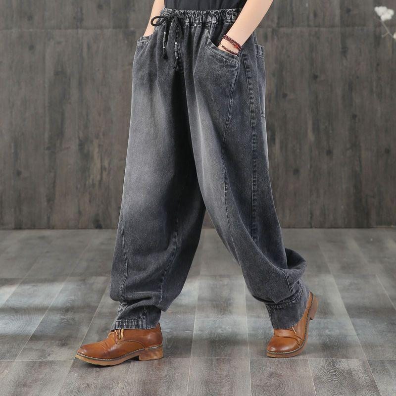 Automne Vinatge Loose Washed Stitching Casual Denim Pantalons Pour Femmes