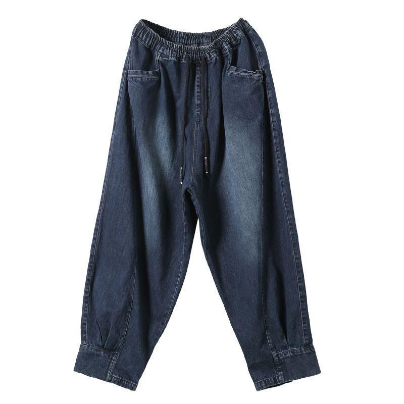 Automne Vinatge Loose Washed Stitching Casual Denim Pantalons Pour Femmes