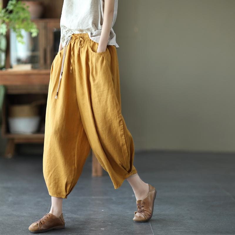 Bloomers Retro Summer Loose Coton Lin Pantalon