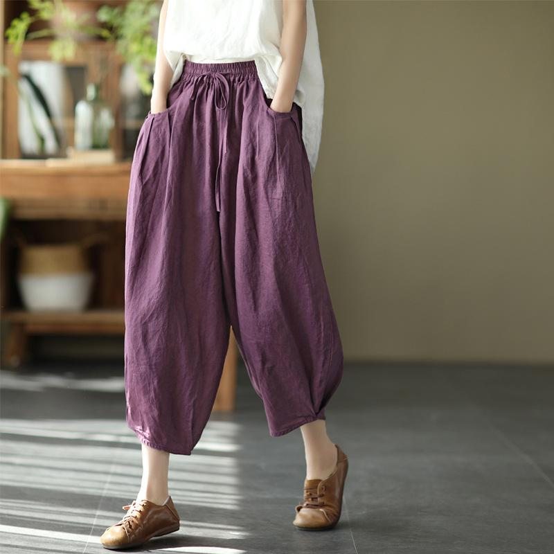 Bloomers Retro Summer Loose Coton Lin Pantalon