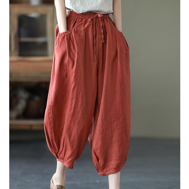 Bloomers Retro Summer Loose Coton Lin Pantalon