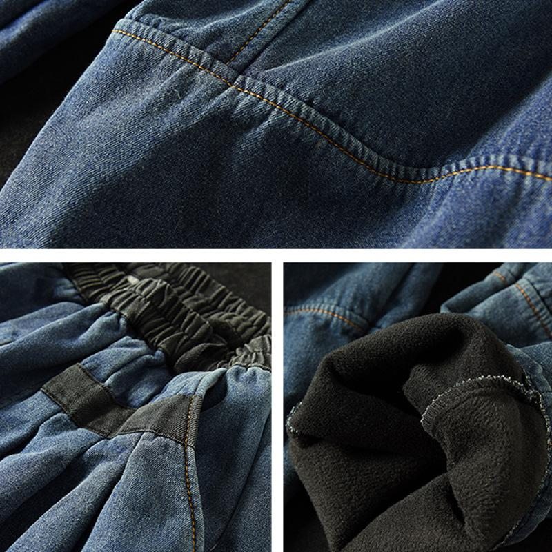 Hiver Rétro Patchwork Épaissir En Peluche Lâche Sarouel Jeans