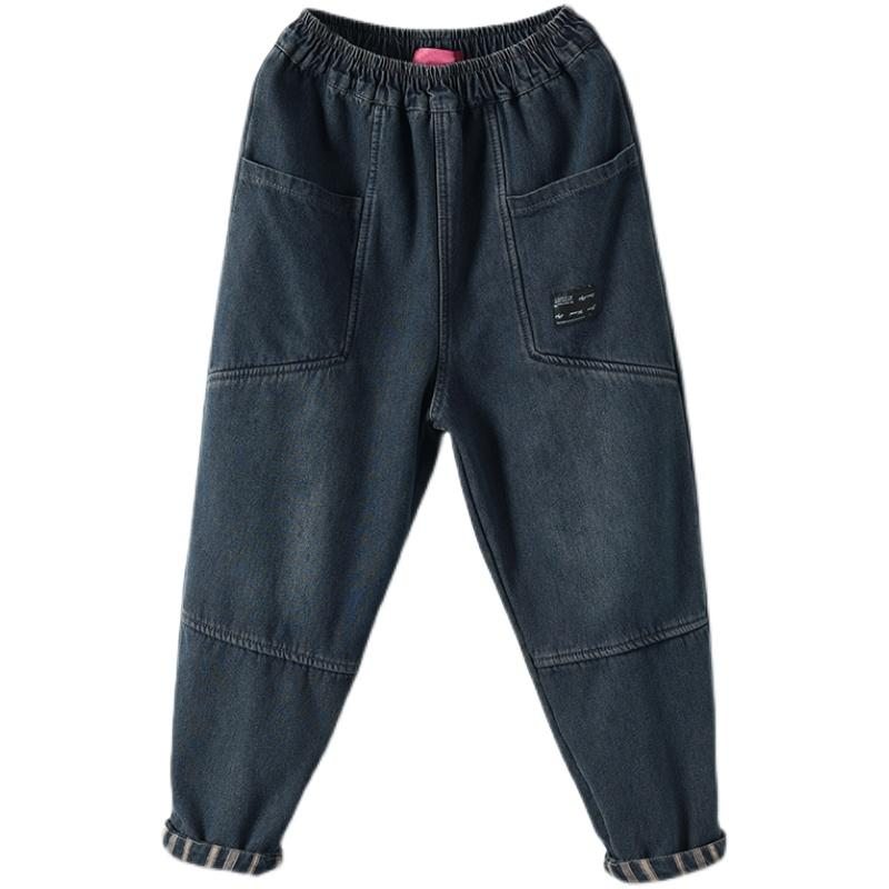 Hiver Rétro Patchwork En Peluche Casual Sarouel Lâche Jeans