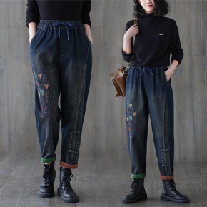 Jeans En Coton Brodé Décontracté Printemps Automne Rétro