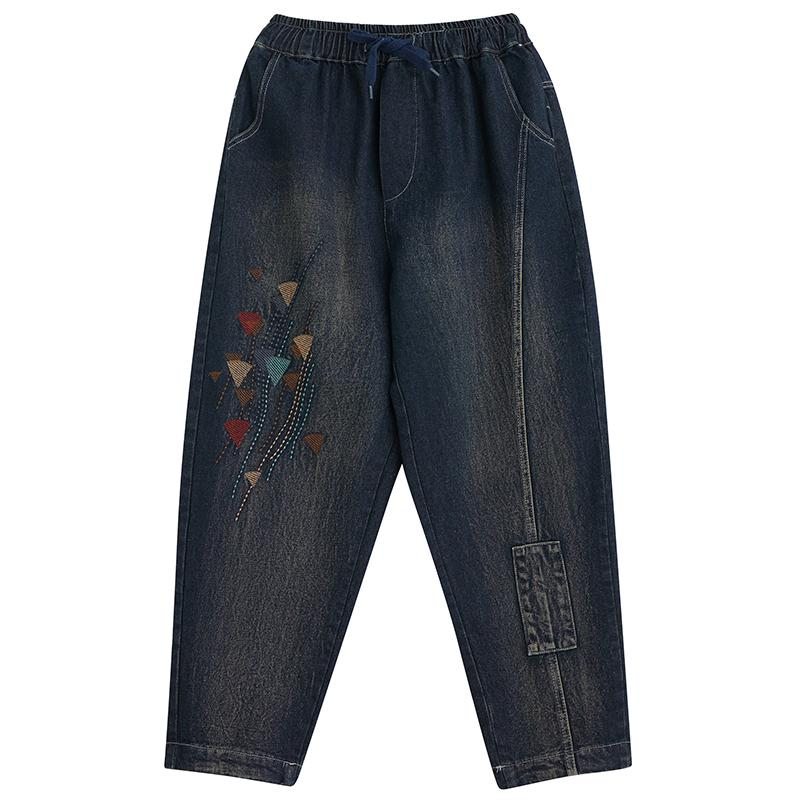 Jeans En Coton Brodé Décontracté Printemps Automne Rétro