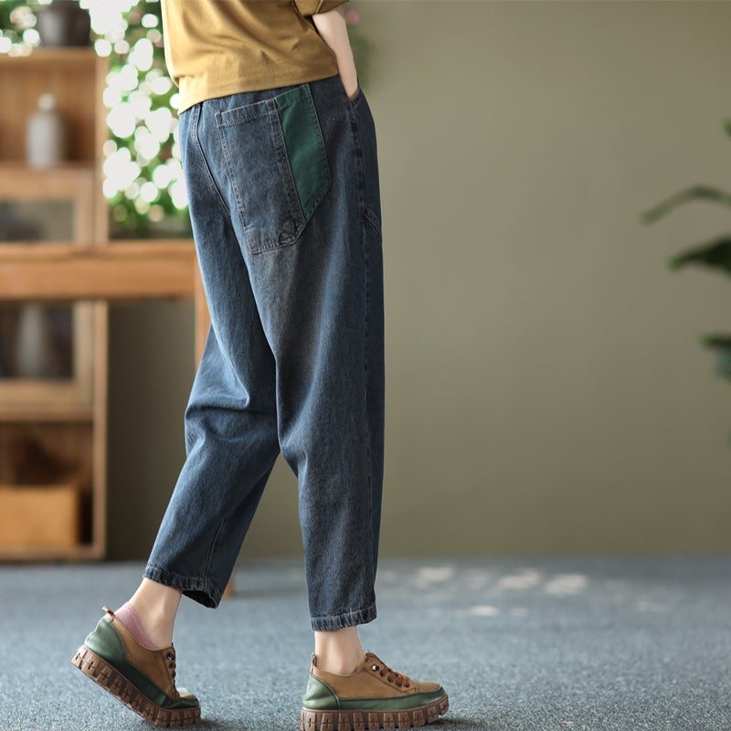 Jeans En Coton Brodé De Libellule Rétro Pour Femmes