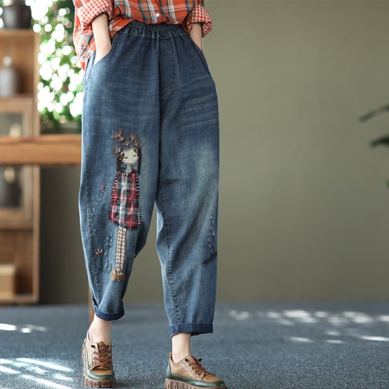 Jeans En Coton Décontracté À Broderies Rétro De Printemps