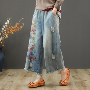 Nouveau Pantalon Ample En Denim À Broderies Rétro