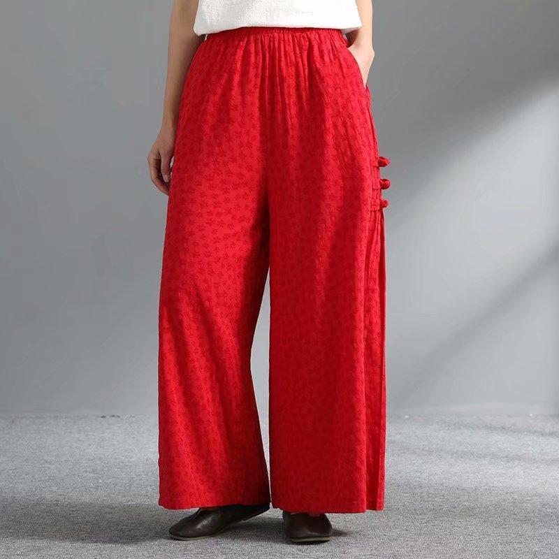 Nouveau Pantalon Large En Coton À Boucle Ethnique Vintage