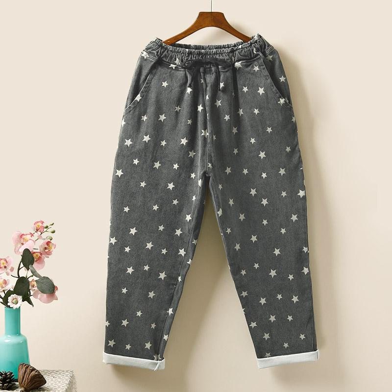 Pantalon Ample En Coton Imprimé Étoiles D'automne Grande Taille