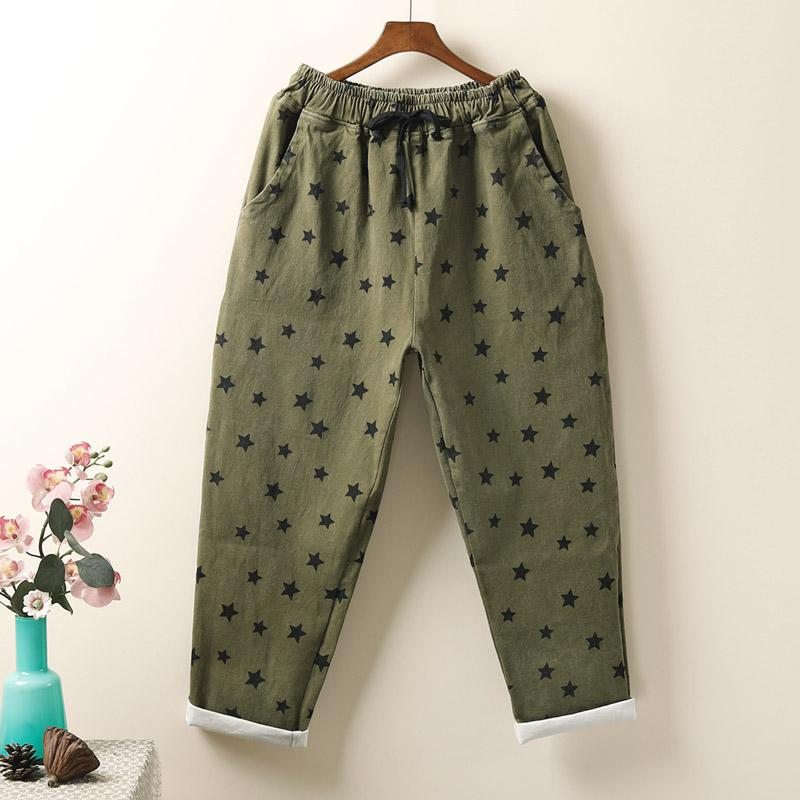 Pantalon Ample En Coton Imprimé Étoiles D'automne Grande Taille