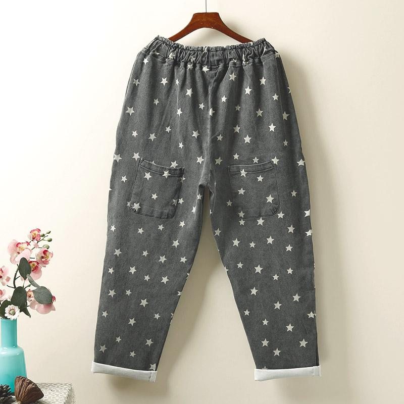 Pantalon Ample En Coton Imprimé Étoiles D'automne Grande Taille