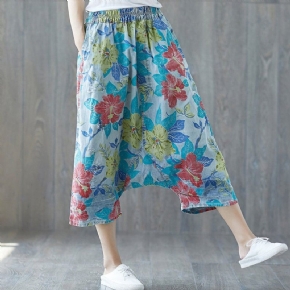 Pantalon Ample Déchiré À L'entrejambe Avec Cordon De Serrage Floral