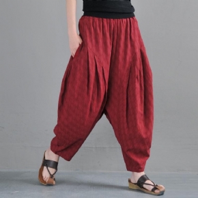 Pantalon Ample Décontracté En Coton Et Lin À Taille Élastique