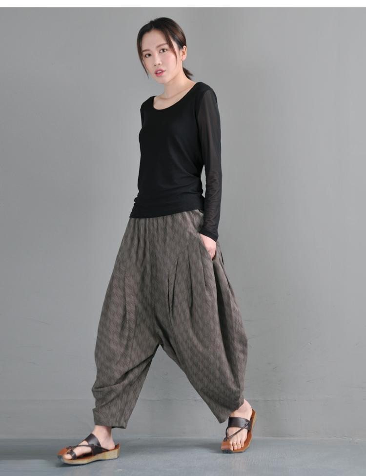 Pantalon Ample Décontracté En Coton Et Lin À Taille Élastique