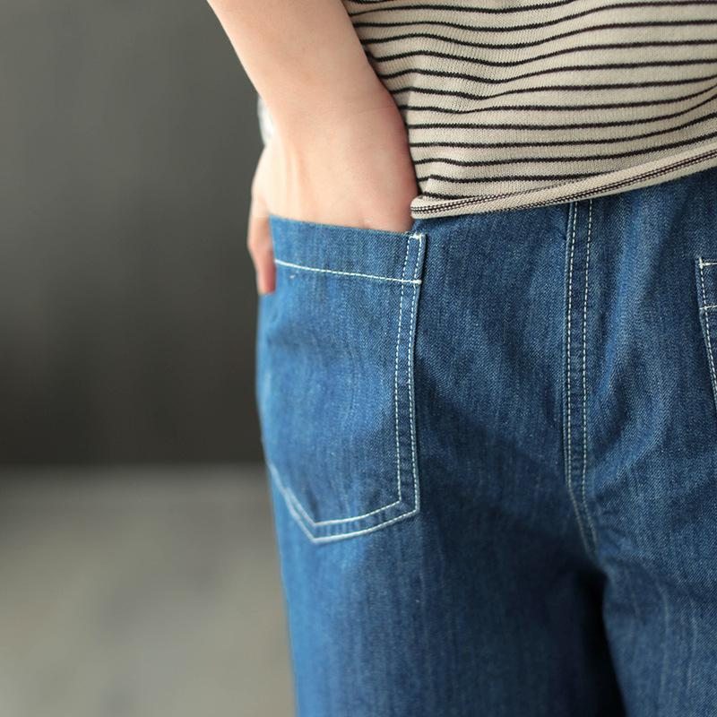 Pantalon Ample Décontracté En Denim À Jambes Larges