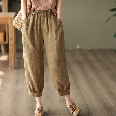 Pantalon Ample En Lin Rétro Pour Femme