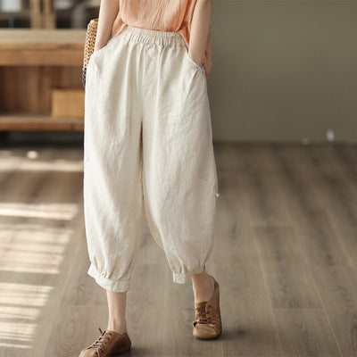 Pantalon Ample En Lin Rétro Pour Femme