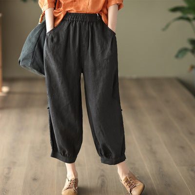 Pantalon Ample En Lin Rétro Pour Femme