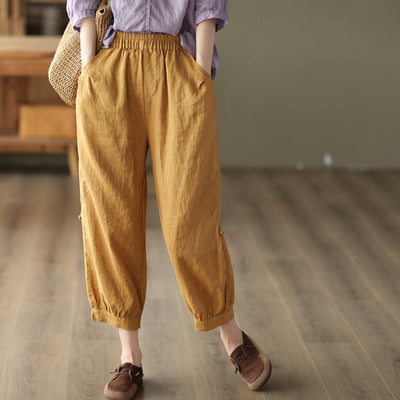 Pantalon Ample En Lin Rétro Pour Femme