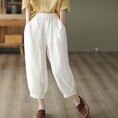 Pantalon Ample En Lin Rétro Pour Femme