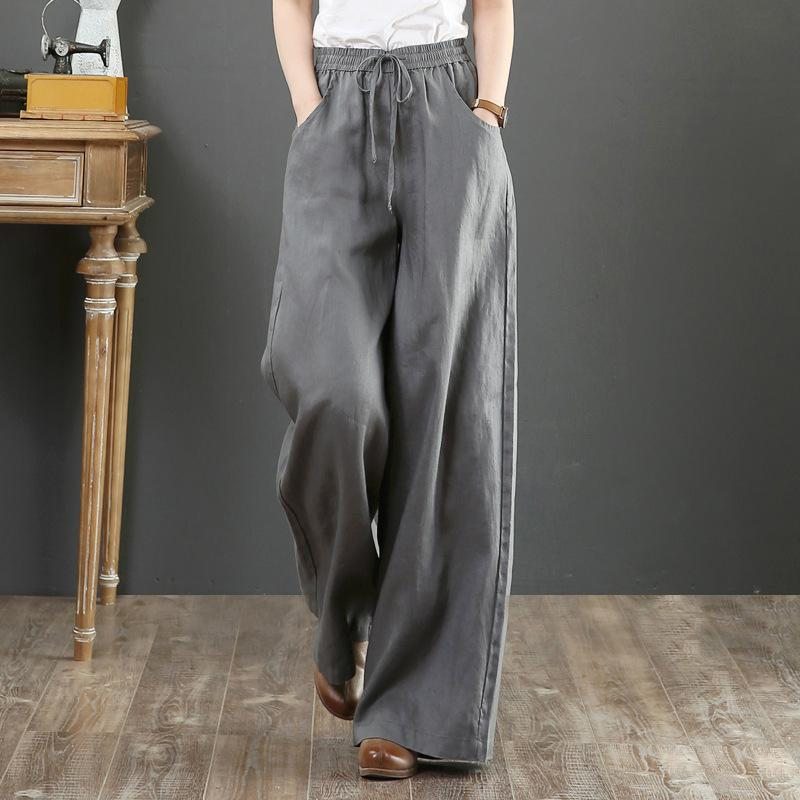 Pantalon Ample En Lin Taille Haute Taille Haute