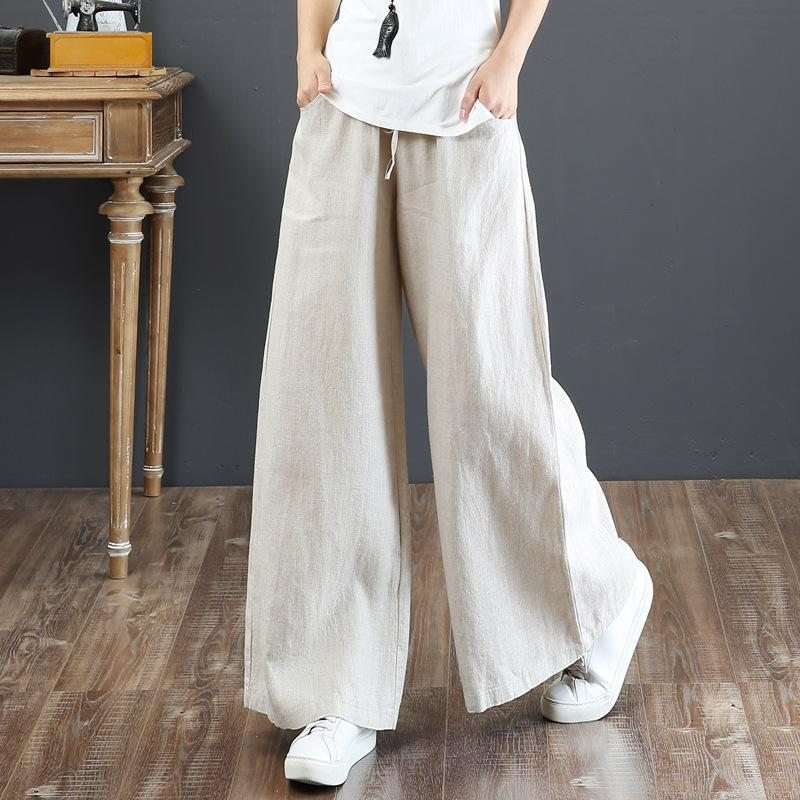 Pantalon Ample En Lin Taille Haute Taille Haute